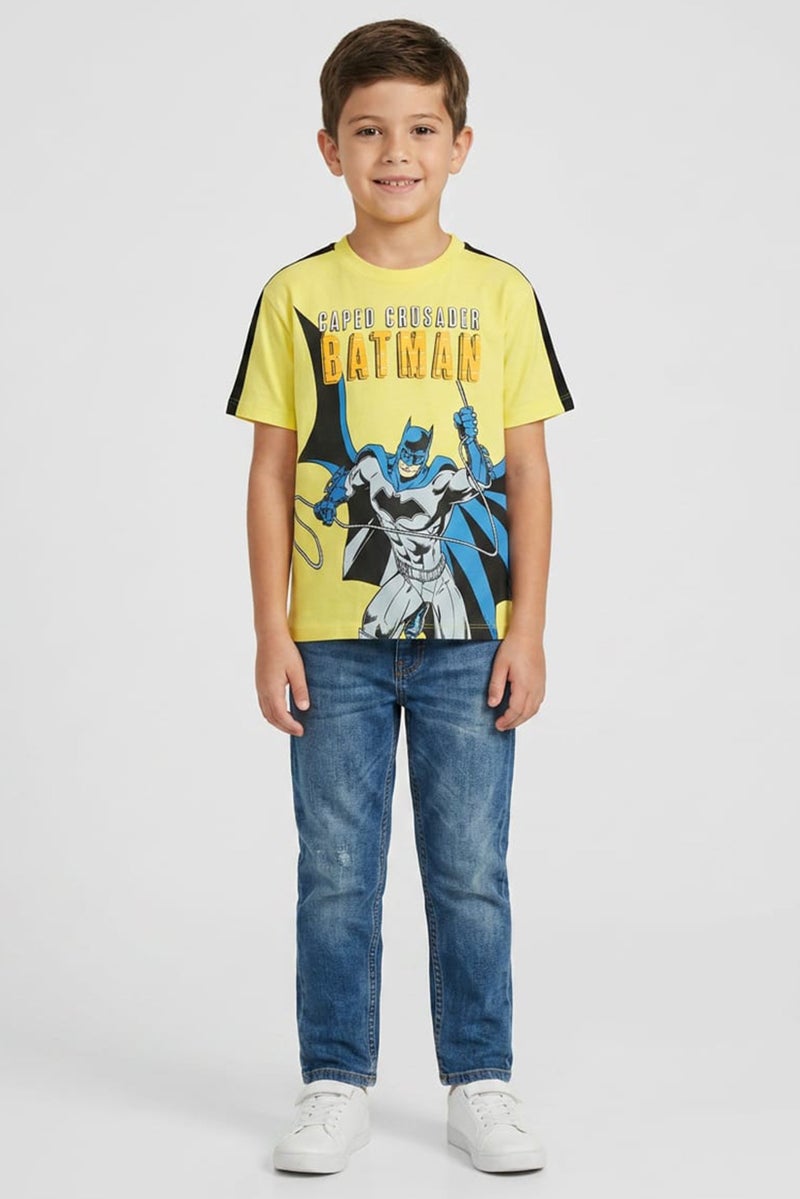 DC x Batman Kids Boy Crew Neck Short Sleeves Graphic Print T-Shirt, Yellow - Image 1