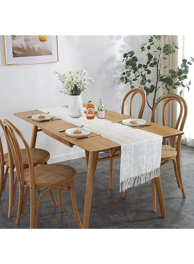 ChicAbode Macrame Table Runner Farmhouse Style Vintage Woven Table Runner Burlap Cotton Rustic Boho Splicing Table Runner with Tassels for Wedding Shower Party Kitchen Dining Table Decor 13 x 72 Inch - Image 5