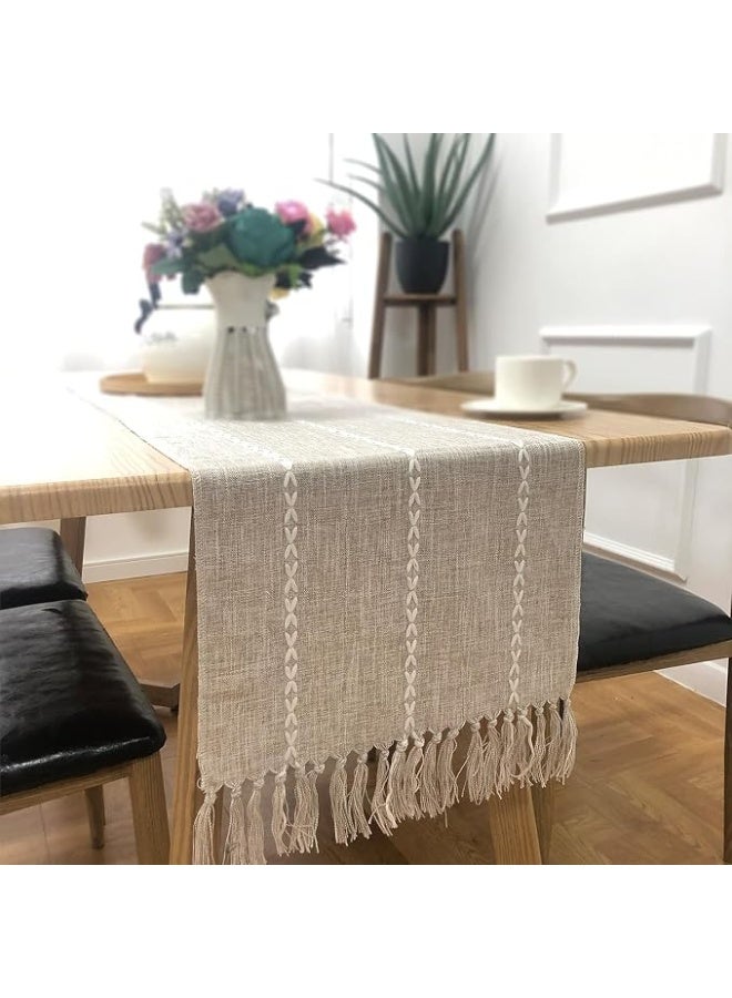 ChicAbode Macrame Table Runner Farmhouse Style Vintage Woven Table Runner Burlap Cotton Rustic Boho Splicing Table Runner with Tassels for Wedding Shower Party Kitchen Dining Table Decor 13 x 72 Inch - Image 1