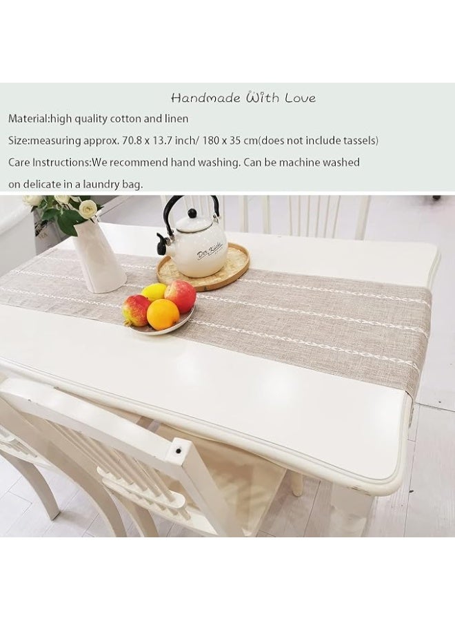ChicAbode Macrame Table Runner Farmhouse Style Vintage Woven Table Runner Burlap Cotton Rustic Boho Splicing Table Runner with Tassels for Wedding Shower Party Kitchen Dining Table Decor 13 x 72 Inch - Image 3