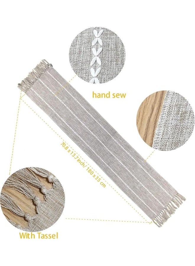 ChicAbode Macrame Table Runner Farmhouse Style Vintage Woven Table Runner Burlap Cotton Rustic Boho Splicing Table Runner with Tassels for Wedding Shower Party Kitchen Dining Table Decor 13 x 72 Inch - Image 2