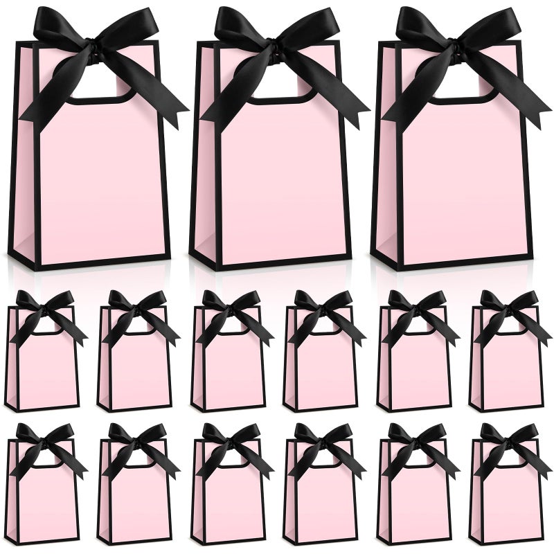 Kolldenn 24 Pcs Small Gift Bags with Bow 6.3 x 3.9 x 2.8 Inch Thank You Gift Bags Elegant Mini Paper Bag with Handles for Wedding Bridal Birthday Baby Shower Bridesmaid Party Favors(Pink Black) - Image 1