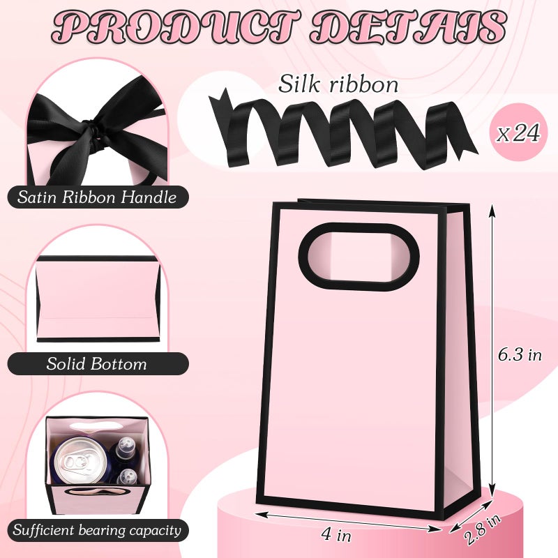Kolldenn 24 Pcs Small Gift Bags with Bow 6.3 x 3.9 x 2.8 Inch Thank You Gift Bags Elegant Mini Paper Bag with Handles for Wedding Bridal Birthday Baby Shower Bridesmaid Party Favors(Pink Black) - Image 2