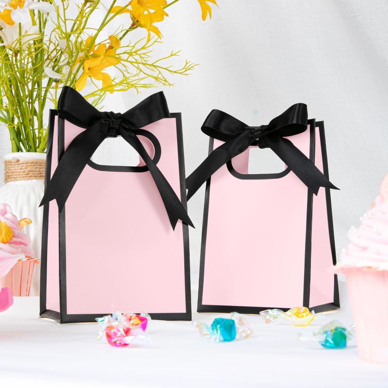 Kolldenn 24 Pcs Small Gift Bags with Bow 6.3 x 3.9 x 2.8 Inch Thank You Gift Bags Elegant Mini Paper Bag with Handles for Wedding Bridal Birthday Baby Shower Bridesmaid Party Favors(Pink Black) - Image 3