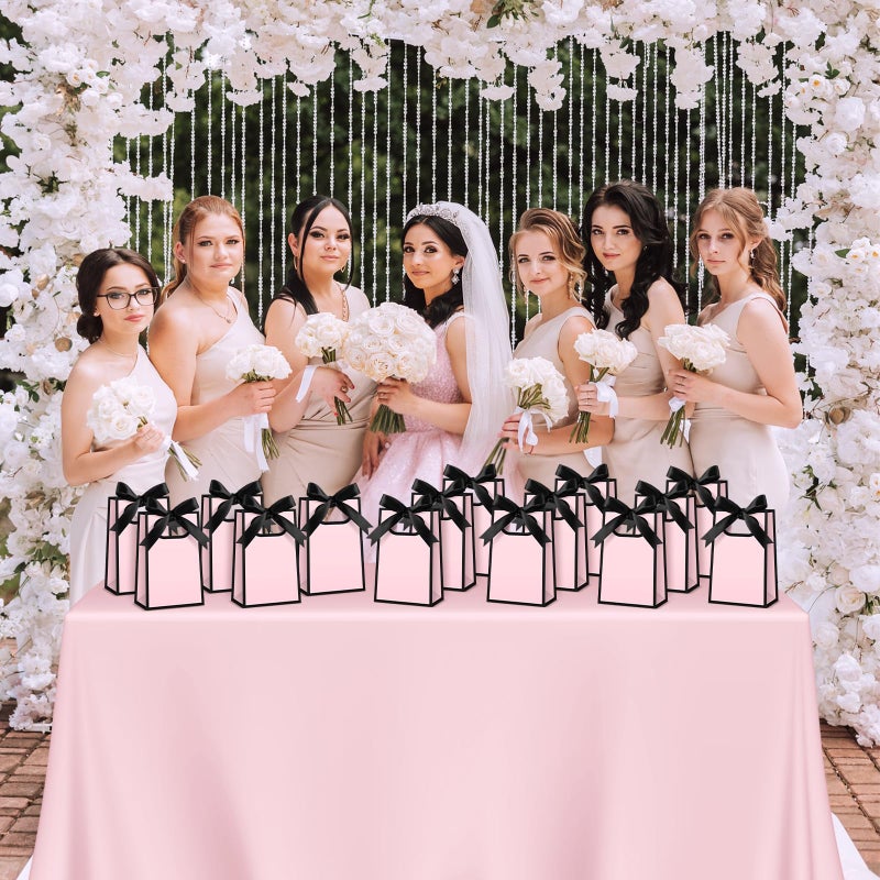 Kolldenn 24 Pcs Small Gift Bags with Bow 6.3 x 3.9 x 2.8 Inch Thank You Gift Bags Elegant Mini Paper Bag with Handles for Wedding Bridal Birthday Baby Shower Bridesmaid Party Favors(Pink Black) - Image 4