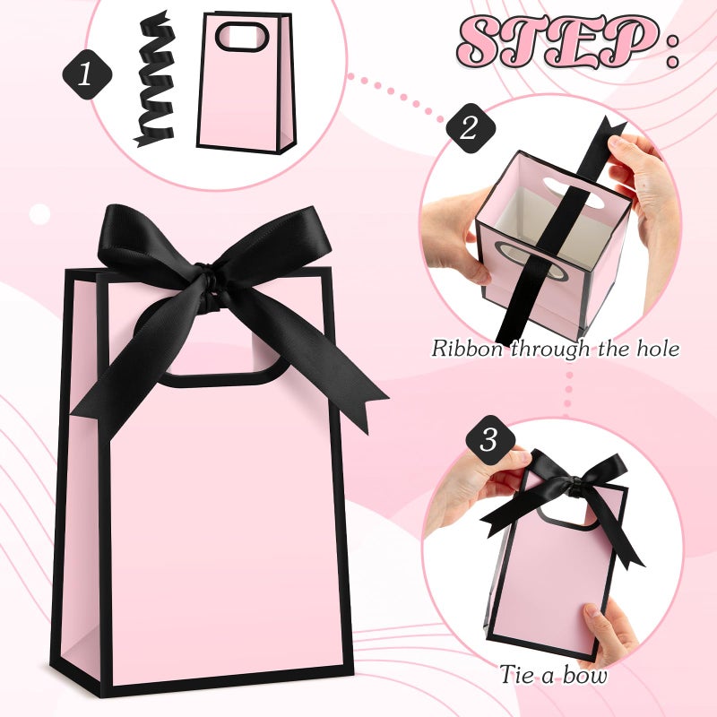 Kolldenn 24 Pcs Small Gift Bags with Bow 6.3 x 3.9 x 2.8 Inch Thank You Gift Bags Elegant Mini Paper Bag with Handles for Wedding Bridal Birthday Baby Shower Bridesmaid Party Favors(Pink Black) - Image 5