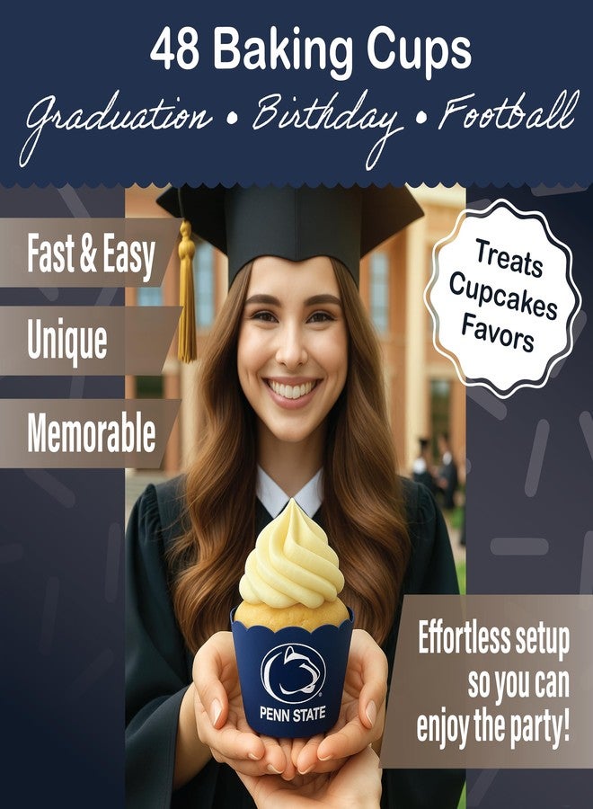 PartyKandy Penn State Baking Cups (48 Pcs) for PSU Football, Birthday, and Graduation Party Decorations (Penn State Nittany Lions) - Image 4