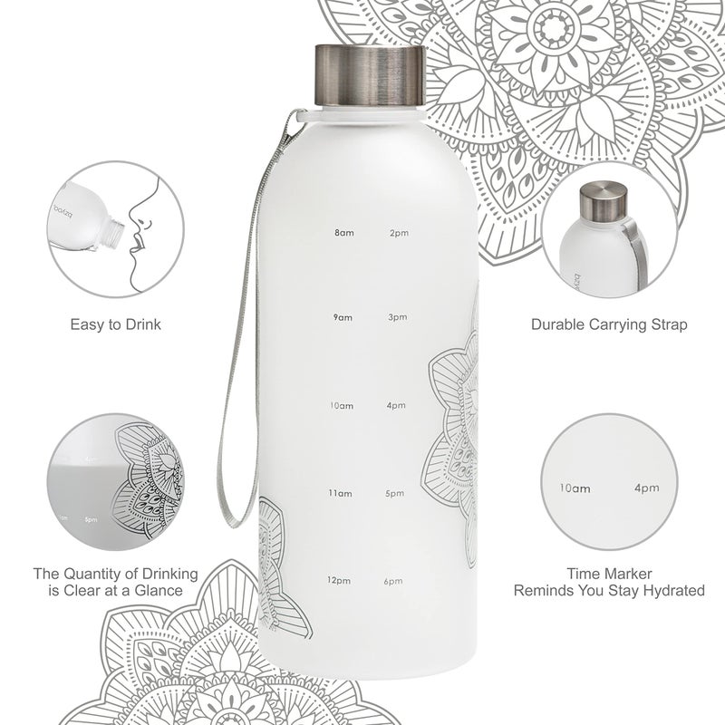 bzyoo 32 OZ 1 Liter Time Marker Water Bottle Frosted Durable Plastic With Strap - Reusable Clear Bottle With Times To Drink Time Markings For Daily Hydration Intake BPA Free (Silver) - Image 5