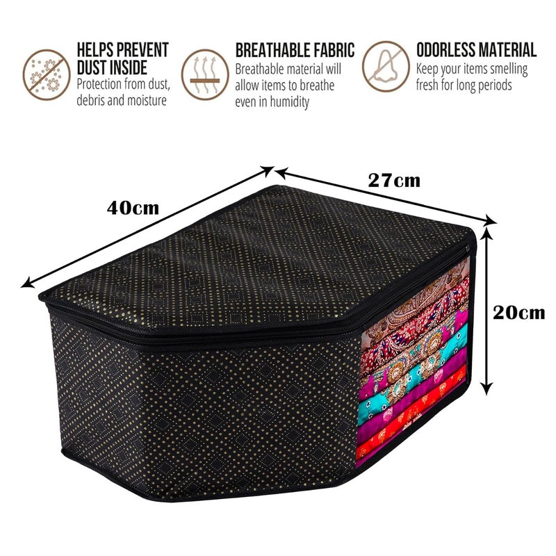 Kuber Industries Kuber Industries Blouse Cover Nonwoven Zipper Closure Wardrobe Organizers Clothes Organizer with Transparent Window GoldenDot Clothes Bag Pack of 3 Black  - Image 3