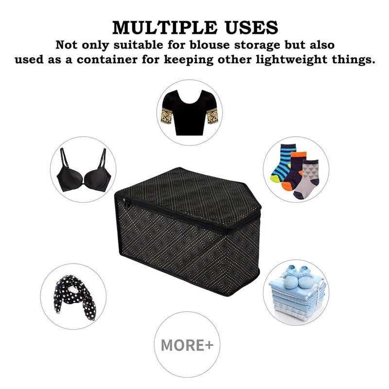 Kuber Industries Kuber Industries Blouse Cover Nonwoven Zipper Closure Wardrobe Organizers Clothes Organizer with Transparent Window GoldenDot Clothes Bag Pack of 3 Black  - Image 5