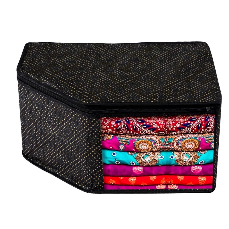 Kuber Industries Kuber Industries Blouse Cover Nonwoven Zipper Closure Wardrobe Organizers Clothes Organizer with Transparent Window GoldenDot Clothes Bag Pack of 3 Black  - Image 2