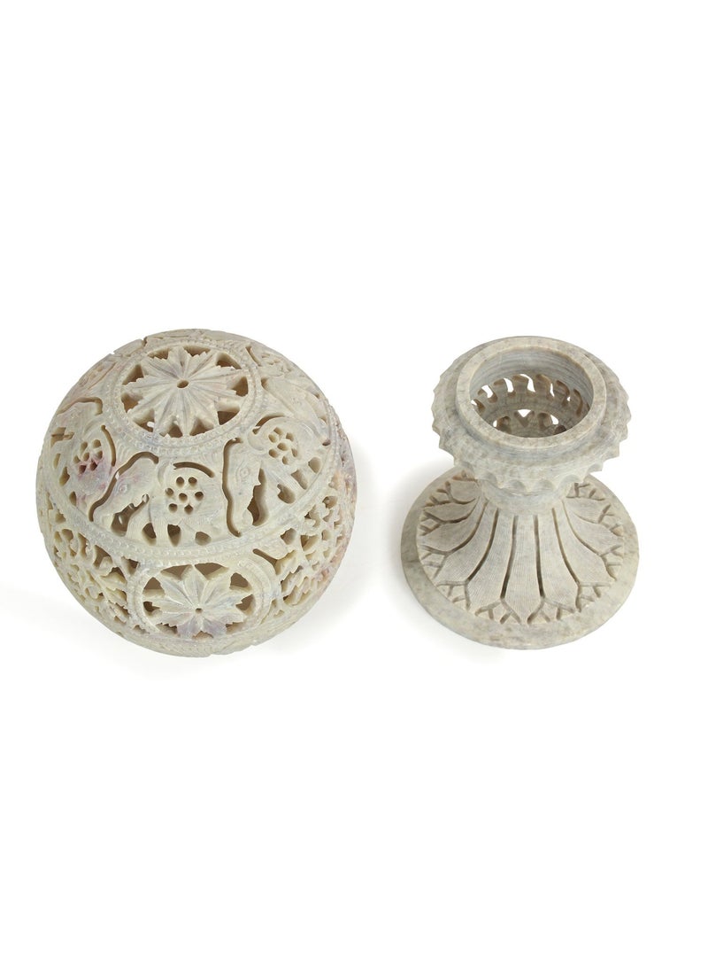 Store Indya Store Indya Store Indya Hand Carved Globe Shaped Soapstone Flameless Aroma Oil Burner Diffuser  - Image 2