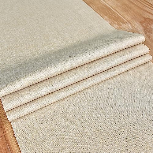 NEWISHER Farmhouse Rustic Table Runner Solid Beige Rectangular Table Runners Faux Linen Table Runner for Everyday Use Kitchen Dining Party Table 13x48 Inch - Image 5