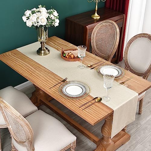 NEWISHER Farmhouse Rustic Table Runner Solid Beige Rectangular Table Runners Faux Linen Table Runner for Everyday Use Kitchen Dining Party Table 13x48 Inch - Image 2