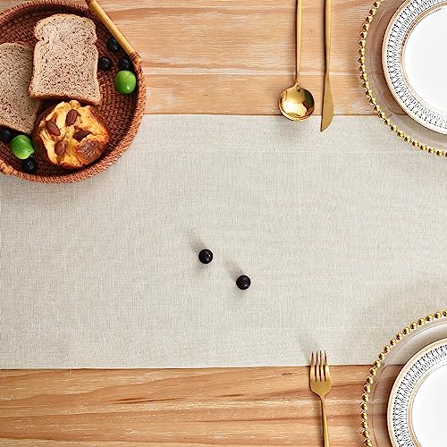 NEWISHER Farmhouse Rustic Table Runner Solid Beige Rectangular Table Runners Faux Linen Table Runner for Everyday Use Kitchen Dining Party Table 13x48 Inch - Image 4