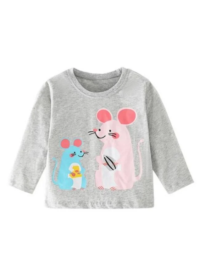 YUNIQEE Grey Printed Long Sleeve Crew Neck T-Shirt