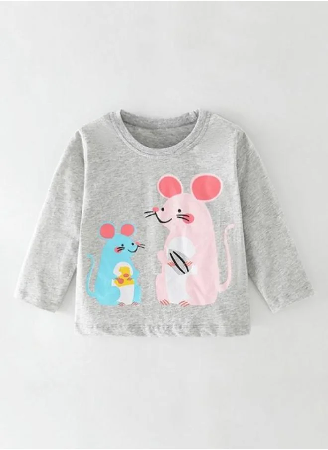 YUNIQEE Grey Printed Long Sleeve Crew Neck T-Shirt