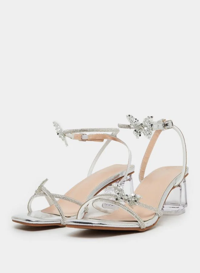 Take Two Take Two Embellished Butterfly Detail Block Heel Sandals