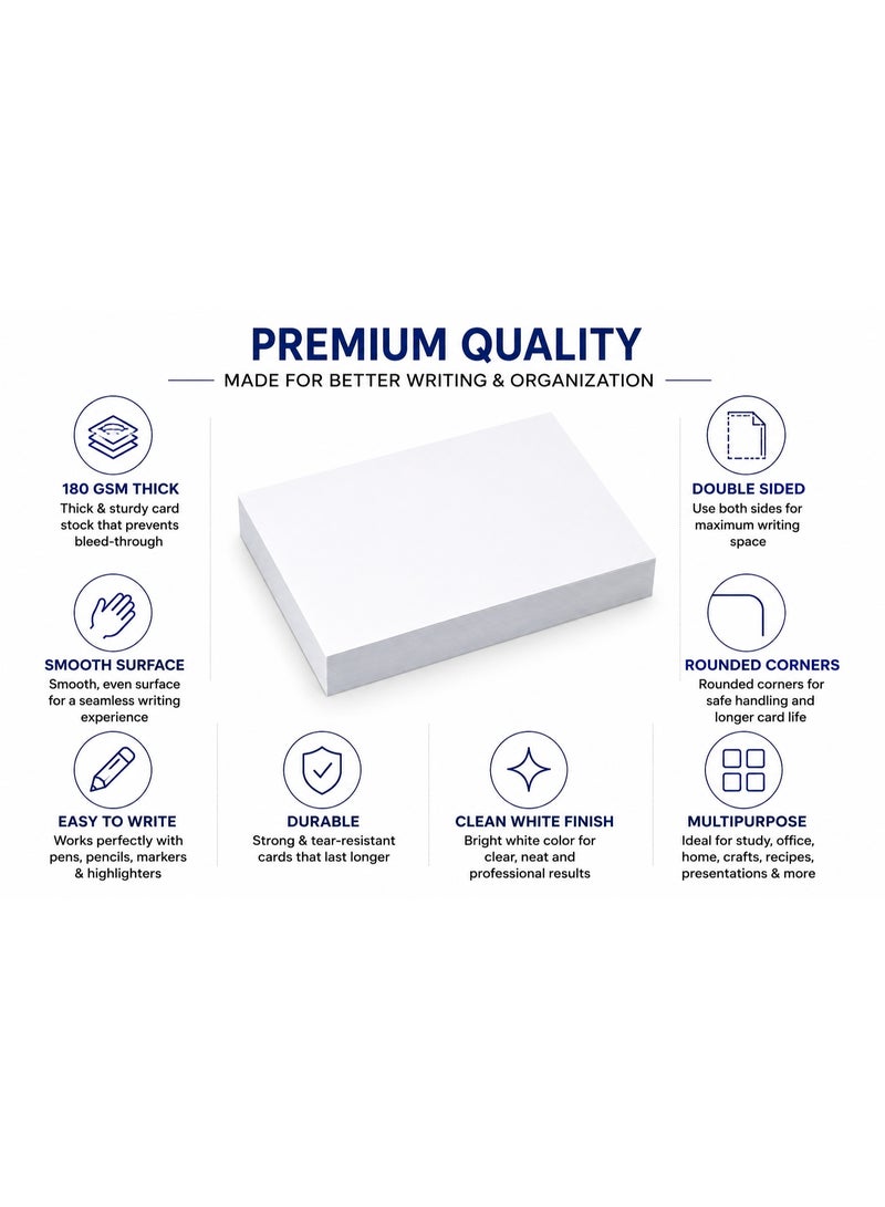 6”x4” Plain White Index Cards (100 Pack) Blank Flash Cards –  180 GSM (PACK OF 3) Thick Record Cards for Studying, Note Taking, Office, School & Business Use - Image 3