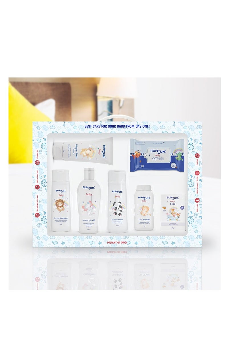 BUMTUM Baby Skin & Hair Care Products Gift Box | Newborn Baby Essentials | New Born Baby Gifts | Combo Pack of 7 - Image 1