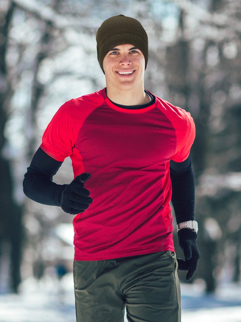 SATINIOR 4 Pieces Cotton Skull Caps for Men Women Fleece Beanies Hat Warm Soft Polar Beanie Hat Thick Windproof Winter(M,Black, Camouflage, Navy Blue, Grey) - Image 2