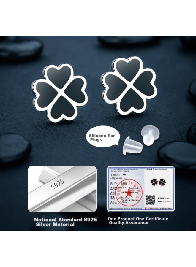 Manhe S925 Silver Four-leaf Clover Stud Earrings For Women, New Style, Birthday Gift For Wife Or Girlfriend - Image 4