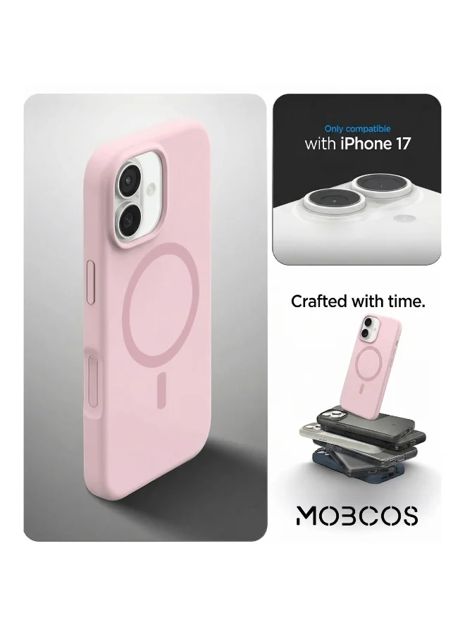Mobcos Mobcos iPhone 17 Pink Elite Ring Premium Silicone Magnetic Wireless Charging Case for iPhone | Silky Soft Touch | Military-Grade Shockproof Protection | Strong Magnetic Compatibility | Luxury Slim Cover