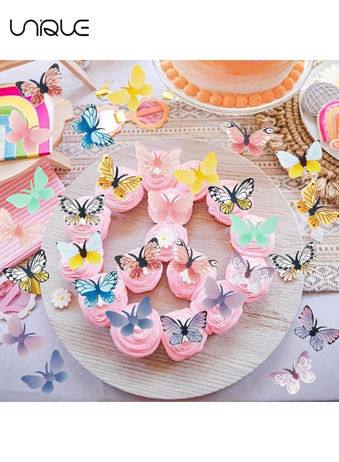 Unique 72 Pieces Wafer Butterfly Stickers Watercolor Cake Toppers for Party Baking Decoration Food Safe DIY Cupcake Decor(Random Colors) - Image 4