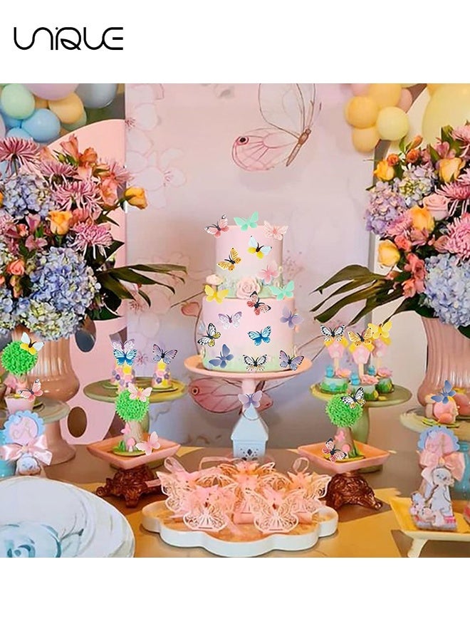 Unique 72 Pieces Wafer Butterfly Stickers Watercolor Cake Toppers for Party Baking Decoration Food Safe DIY Cupcake Decor(Random Colors) - Image 5