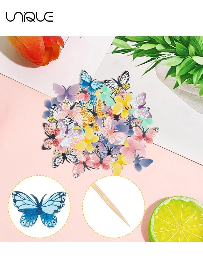 Unique 72 Pieces Wafer Butterfly Stickers Watercolor Cake Toppers for Party Baking Decoration Food Safe DIY Cupcake Decor(Random Colors) - Image 3