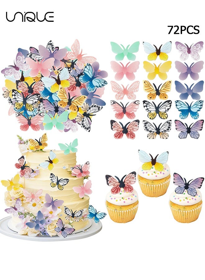 Unique 72 Pieces Wafer Butterfly Stickers Watercolor Cake Toppers for Party Baking Decoration Food Safe DIY Cupcake Decor(Random Colors) - Image 1