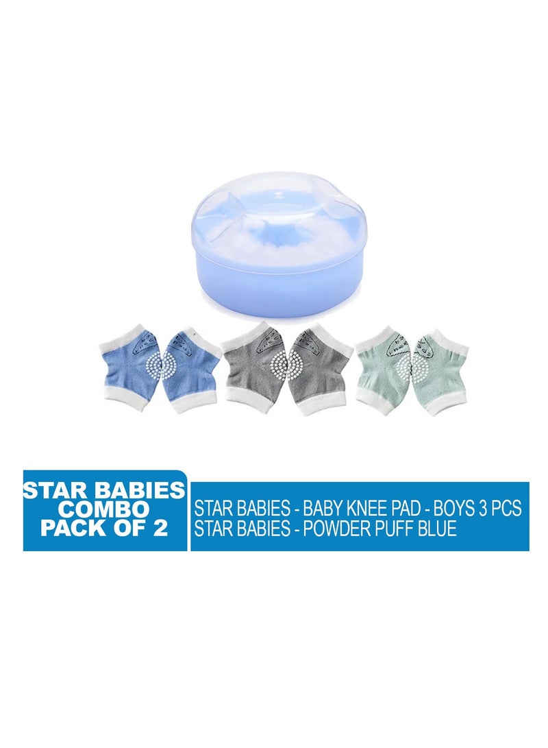 Star Babies - Combo Pack of 2-Kids Powder Puff - Blue with Baby Boy's Knee Pad Pack of 3 - Blue - Image 2