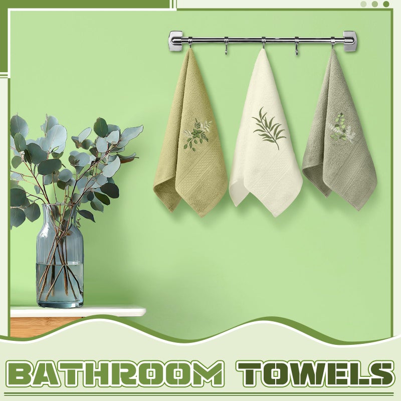 Tingjoo 3 Pcs Eucalyptus Leaves Hand Towels Farmhouse Green Bathroom Decor 14x29 Inch Embroidered Decorative Cute Spring Summer Cotton Soft Absorbent Towels for Bathroom Kitchen - Image 5