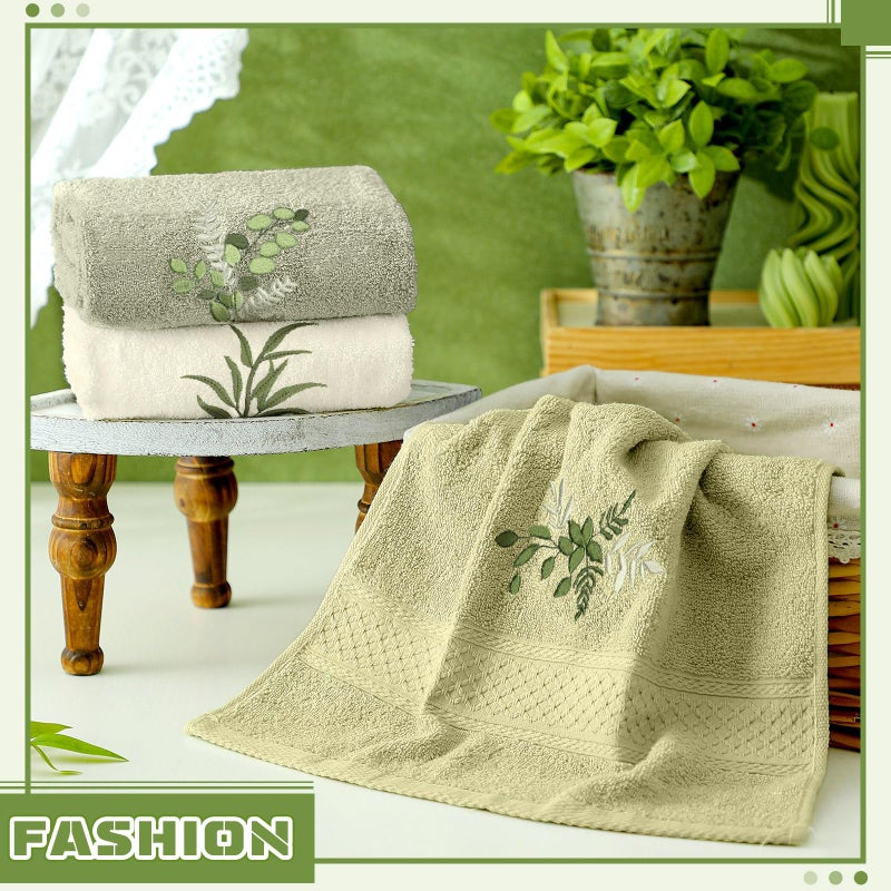 Tingjoo 3 Pcs Eucalyptus Leaves Hand Towels Farmhouse Green Bathroom Decor 14x29 Inch Embroidered Decorative Cute Spring Summer Cotton Soft Absorbent Towels for Bathroom Kitchen - Image 4