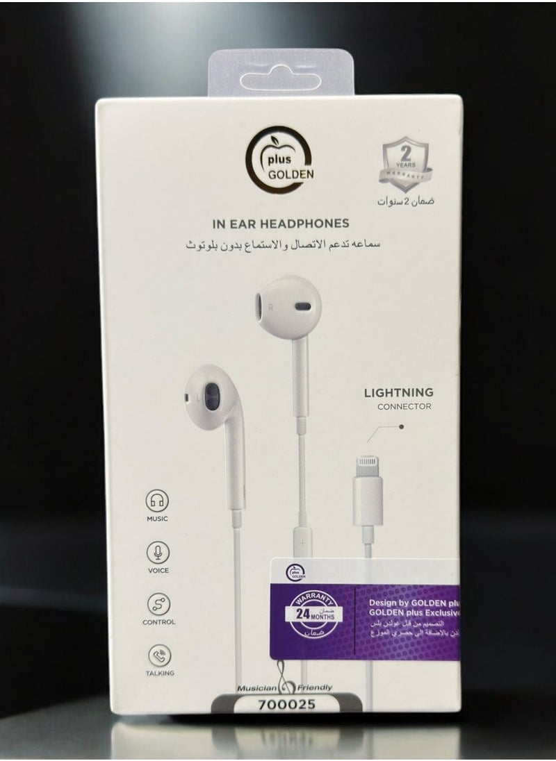 GOLDEN PLUS - High-Quality Wired Earphones with Lightning Connector high-quality sound purification - Image 1