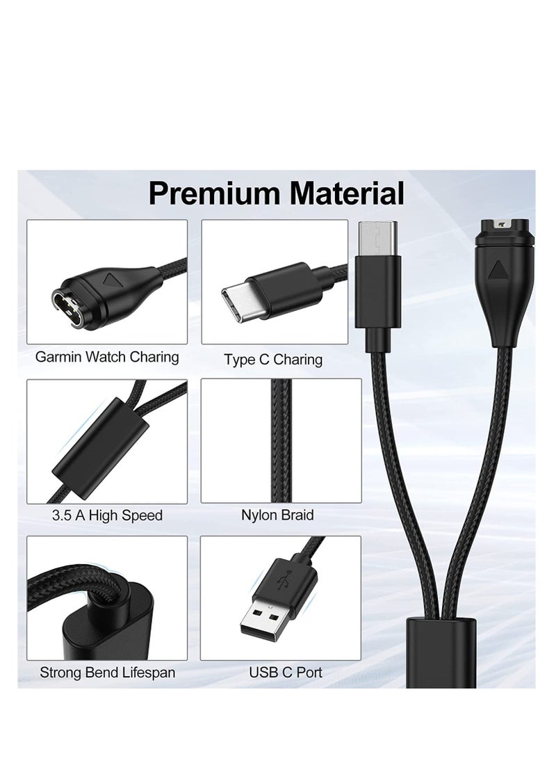 كابل شحن Type C 2 في 1 لجهاز Garmin Vivoactive 3 4 4S Fenix 7 7S 7X 6 6S 6X Venu Plus Sq Forerunner 55 45 Instinct طول 120 سم - Image 3