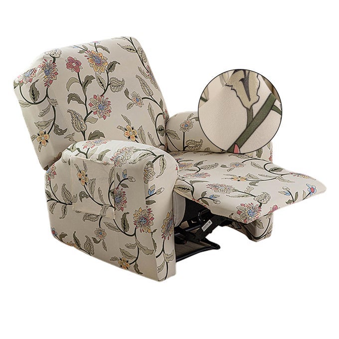 PRINTED RECLINER COVER WITH POCKETS SINGLE RECLINING SLIPCOVER 4PIECES LAZY BOY RECLINER SOFA CHAIR COVER WITH ELASTIC BOTTOM FOR RECLINER FURNITURE PROTECTOR FOR KID PET28