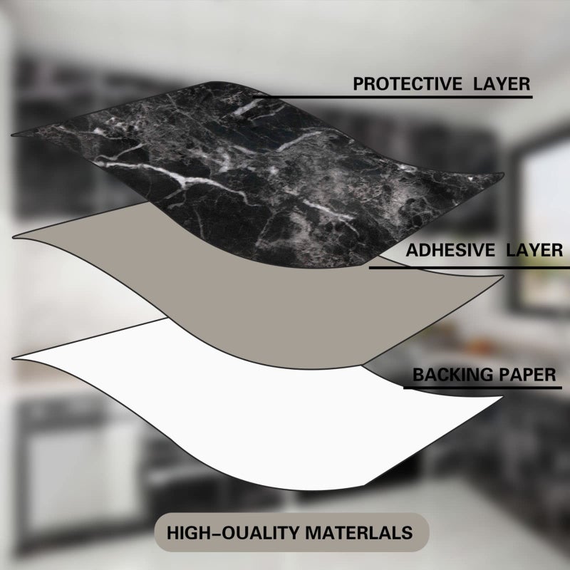 Abyssaly Black Marble Paper Granite Wallpaper 17.7" X 196" Peel and Stick Countertop Paper Self Adhesive Thickening for Kitchen Bathroom and Furniture - Image 5