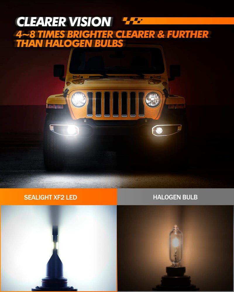 SEALIGHT مصابيح ضباب LED SEALIGHT H10 9145، مروحة توربينية مدمجة بسرعة 20000 دورة في الدقيقة، مصابيح ضباب LED 9140 H10 9145، سطوع 600%، تبديد حرارة متفوق، بديل DRL للسيارات، عبوة من 2 - Image 2