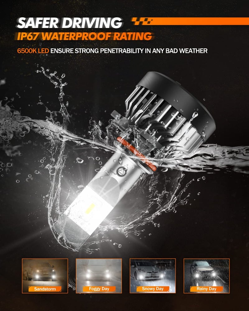 SEALIGHT مصابيح ضباب LED SEALIGHT H10 9145، مروحة توربينية مدمجة بسرعة 20000 دورة في الدقيقة، مصابيح ضباب LED 9140 H10 9145، سطوع 600%، تبديد حرارة متفوق، بديل DRL للسيارات، عبوة من 2 - Image 3