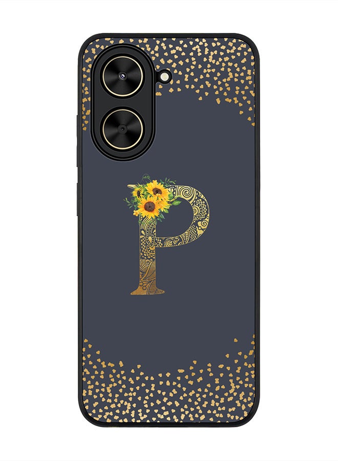 Stylizedd For Xiaomi Poco C71 / Redmi A5 4G Case,Slim fit Camera Protection, Shockproof Thin Phone cover  - Custom Floral Monogram - P  (Grey )