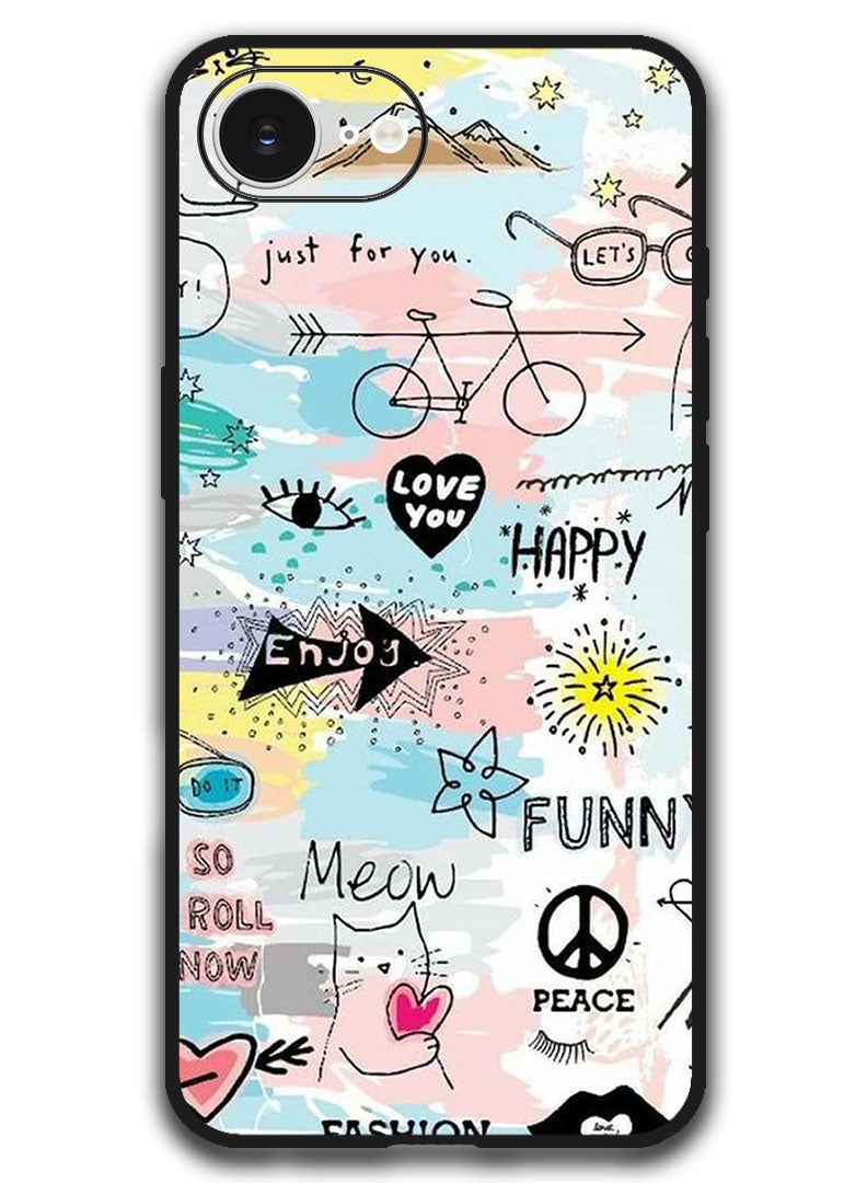Theodor Case Compatible with Apple iPhone 17e / 16e 6.1 Inch Protection Shockproof Bumper Cover - Doodle Art - Image 1