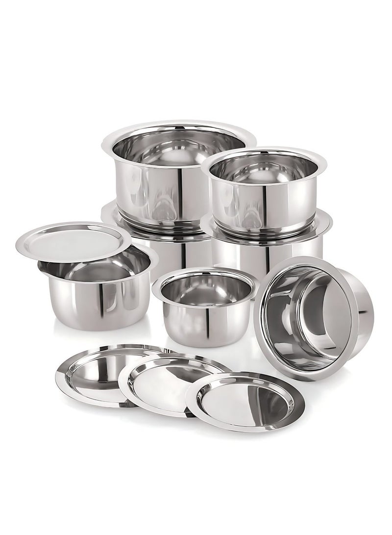 Bisbell Stainless Steel 7-Piece Cooking Pot Set with Lids – Durable Curry and Serving Cookware Collection - Image 1