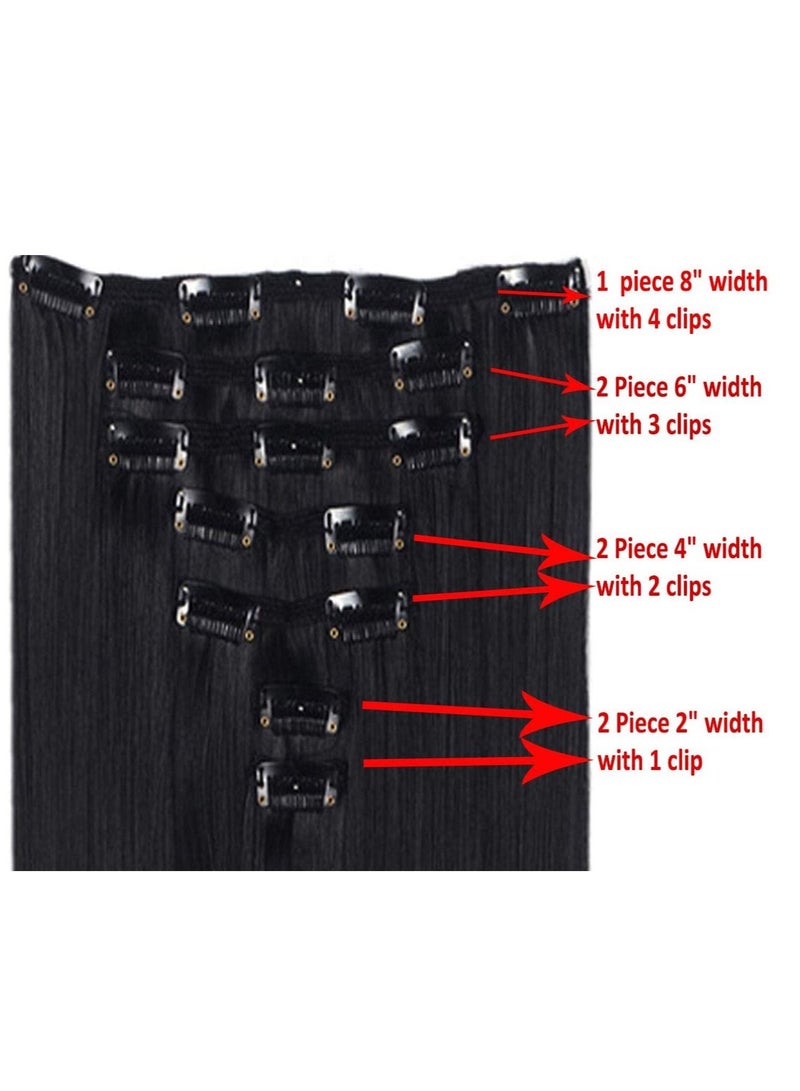 إستيل 7 قطع 16 مشابك 24 بوصة سميكة مجعد مستقيم كامل الرأس مشبك في لحمة مزدوجة وصلات شعر بني متوسط ​​مستقيم - Image 3