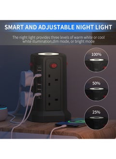 XICEN Surge Protector Power Strip Tower with 5 USB Ports and Night Light,10FT Extension Cord with 8 AC Multiple Outlets,  Power Tower Overload Protection for Home Office Living Room  - Image 2