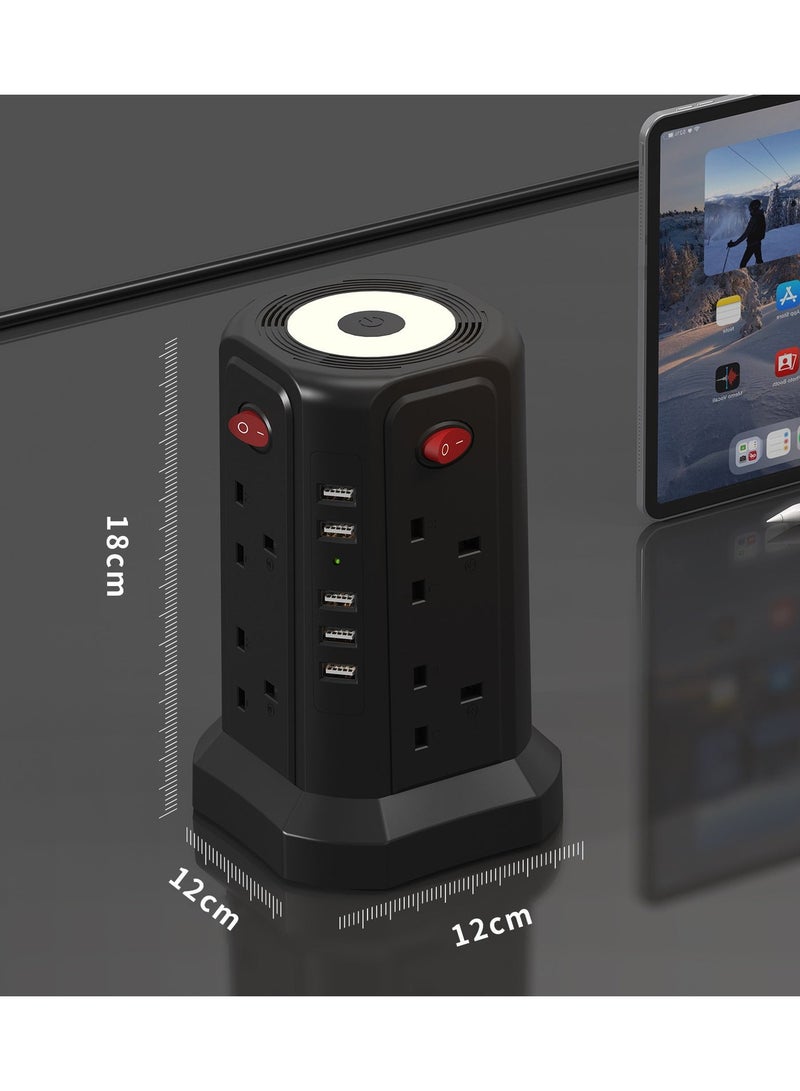 اكسيسن برج واقي من زيادة التيار الكهربائي مع 5 منافذ USB وإضاءة ليلية، سلك تمديد 10 أقدام مع 8 منافذ متعددة للتيار المتردد، برج حماية من الحمل الزائد لغرفة المعيشة في المكتب المنزلي - Image 4