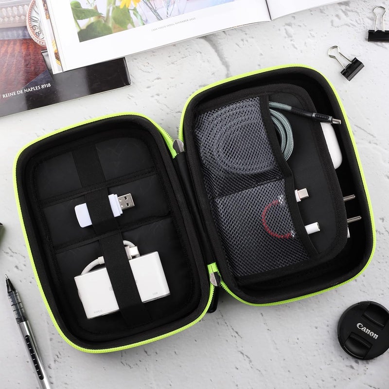 GadgetBite EVA Portable Pouch for Electronic Accessories USB Cables, Power Bank, Battery, Portable Hard Drive, SD Memory Card, Earphones, Travel Gadgets Travel Friendly Case(Black&Green) - Image 2