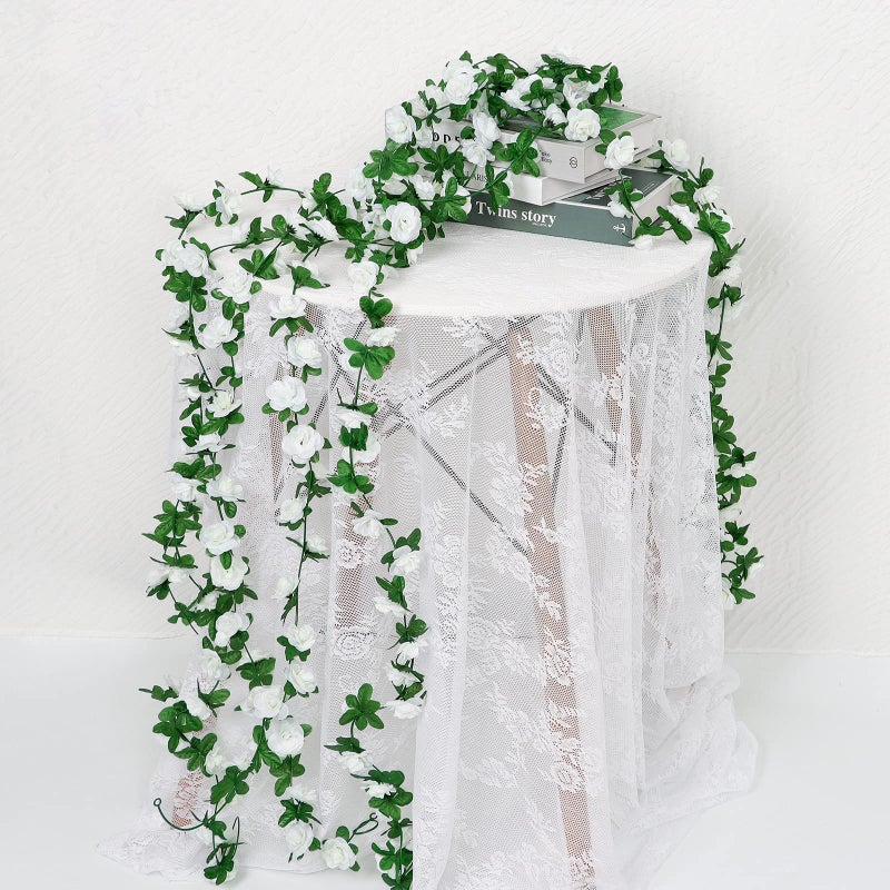 KHOYIME 9 Pack 72 FT Artificial Flower Garland, Fake White Roses Vines Silk Flowers Faux Plastic Outdoor Hanging Floral Ivy Garland Decoration for Wedding Arch Bedroom Home Wall Backdrop Room Decor - Image 4