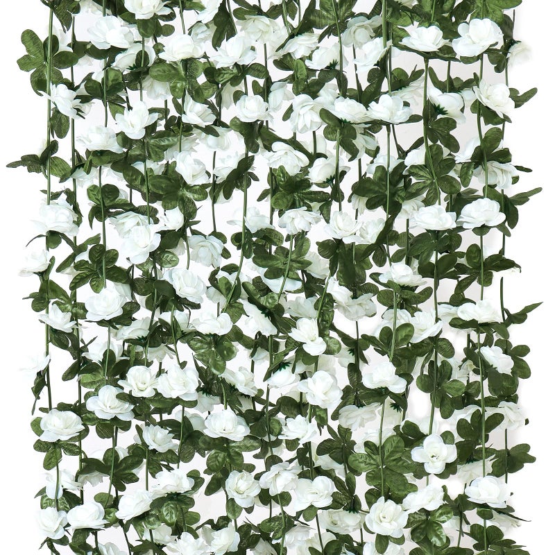 KHOYIME 9 Pack 72 FT Artificial Flower Garland, Fake White Roses Vines Silk Flowers Faux Plastic Outdoor Hanging Floral Ivy Garland Decoration for Wedding Arch Bedroom Home Wall Backdrop Room Decor - Image 1