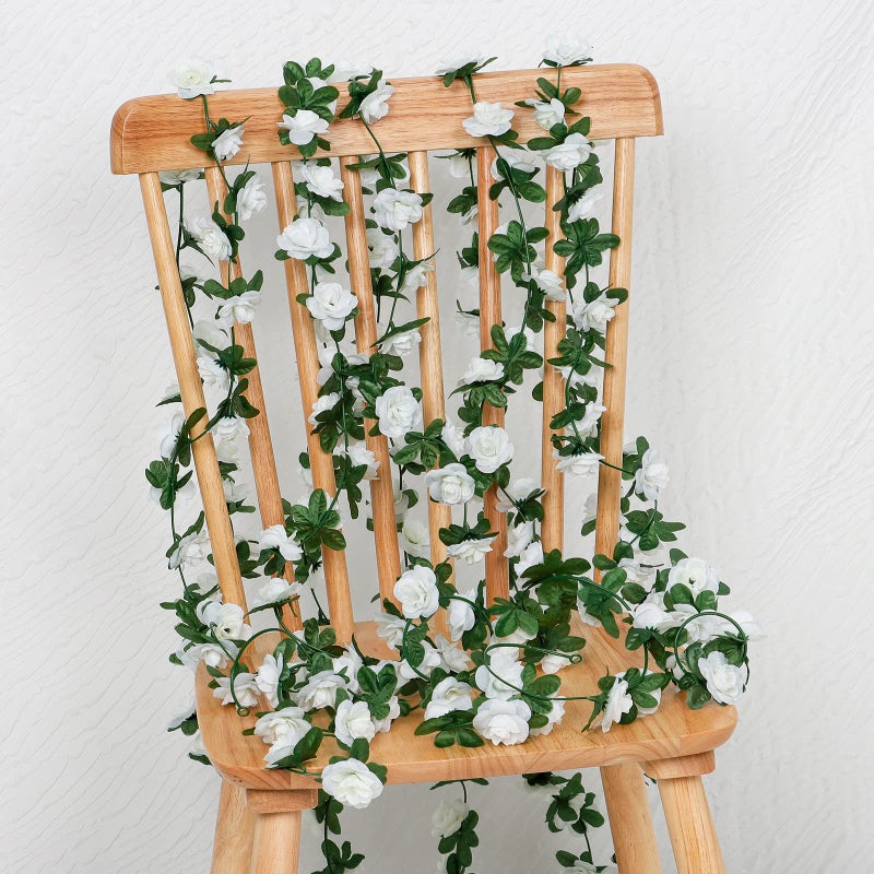 KHOYIME 9 Pack 72 FT Artificial Flower Garland, Fake White Roses Vines Silk Flowers Faux Plastic Outdoor Hanging Floral Ivy Garland Decoration for Wedding Arch Bedroom Home Wall Backdrop Room Decor - Image 5